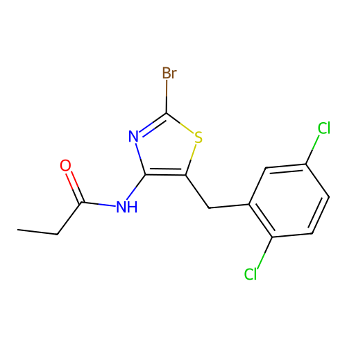N-[2-bromo-5-(2,5-dichlorobenzyl)-1,3-thiazol-4-yl]propanamide structure
