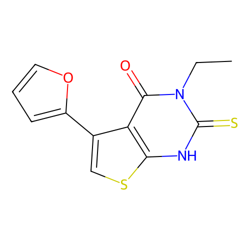 3-ethyl-5-(furan-2-yl)-2-sulfanyl-3H,4H-thieno[2,3-d]pyrimidin-4-one structure