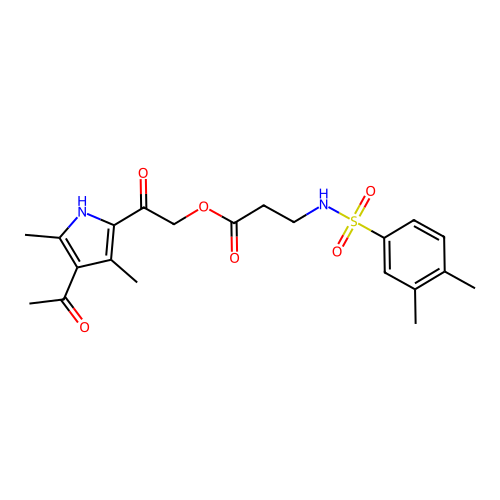 [2-(4-acetyl-3,5-dimethyl-1H-pyrrol-2-yl)-2-oxoethyl] 3-[(3,4-dimethylphenyl)sulfonylamino]propanoate structure