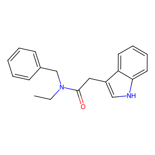 N-benzyl-N-ethyl-2-(1H-indol-3-yl)acetamide structure