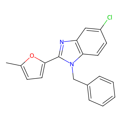 1-benzyl-5-chloro-2-(5-methylfuran-2-yl)benzimidazole structure