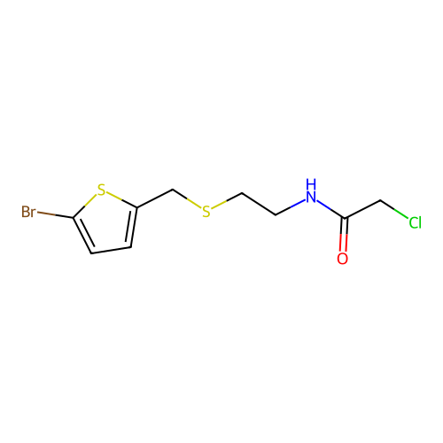 N-(2-{[(5-bromothien-2-yl)methyl]thio}ethyl)-2-chloroacetamide structure