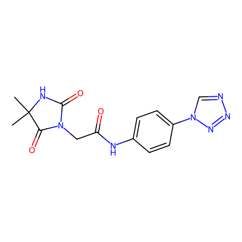 2-(4,4-dimethyl-2,5-dioxoimidazolidin-1-yl)-N-[4-(tetrazol-1-yl)phenyl]acetamide structure