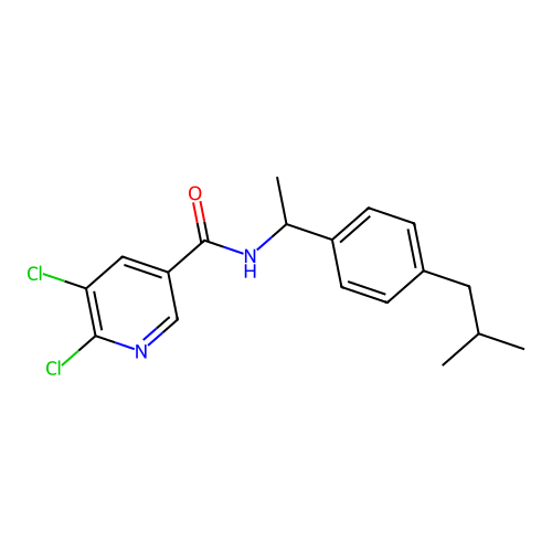5,6-dichloro-N-{1-[4-(2-methylpropyl)phenyl]ethyl}pyridine-3-carboxamide structure