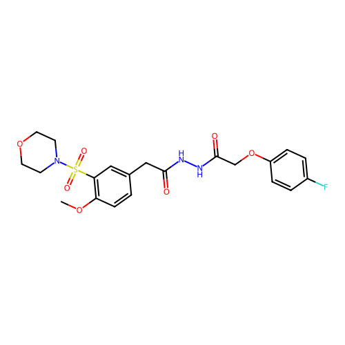 N'-[2-(4-fluorophenoxy)acetyl]-2-(4-methoxy-3-morpholin-4-ylsulfonylphenyl)acetohydrazide structure