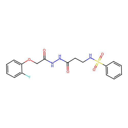 N-[3-[2-[2-(2-fluorophenoxy)acetyl]hydrazinyl]-3-oxopropyl]benzenesulfonamide structure