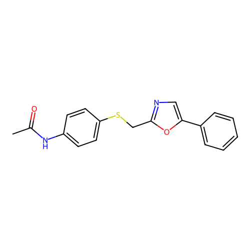 N-[4-[(5-phenyl-1,3-oxazol-2-yl)methylsulfanyl]phenyl]acetamide structure