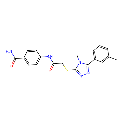 4-{2-[4-Methyl-5-(3-methylphenyl)-1,2,4-triazol-3-ylthio]acetylamino}benzamide structure