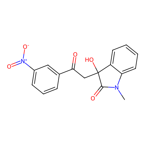 3-hydroxy-1-methyl-3-[2-(3-nitrophenyl)-2-oxoethyl]-1,3-dihydro-2H-indol-2-one structure