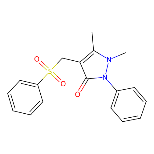 1,5-dimethyl-2-phenyl-4-[(phenylsulfonyl)methyl]-1,2-dihydro-3H-pyrazol-3-one structure