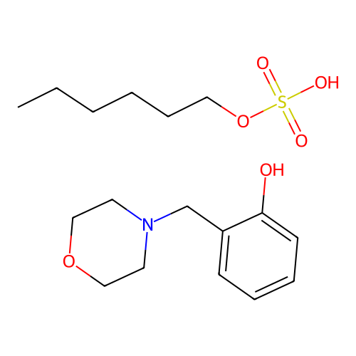 Hexyl hydrogen sulfate-2-(morpholin-4-ylmethyl)phenol(1:1) structure