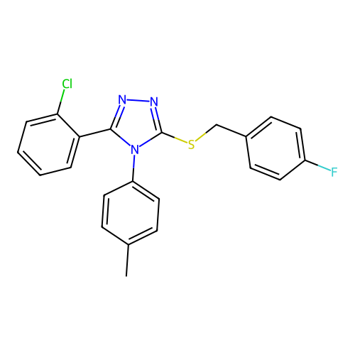 3-(2-chlorophenyl)-5-{[(4-fluorophenyl)methyl]sulfanyl}-4-(4-methylphenyl)-4H-1,2,4-triazole structure