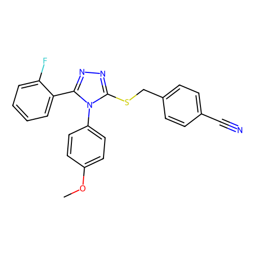 4-({[5-(2-fluorophenyl)-4-(4-methoxyphenyl)-4H-1,2,4-triazol-3-yl]sulfanyl}methyl)benzonitrile structure