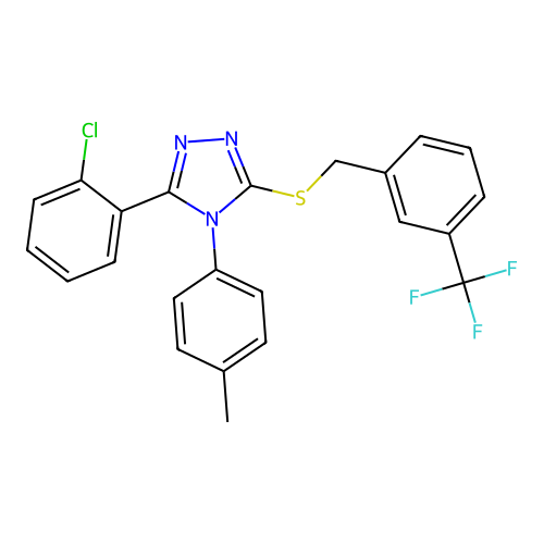 3-(2-chlorophenyl)-4-(4-methylphenyl)-5-({[3-(trifluoromethyl)phenyl]methyl}sulfanyl)-4H-1,2,4-triazole structure