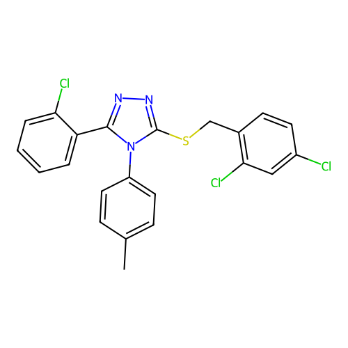 3-(2-chlorophenyl)-5-[(2,4-dichlorophenyl)methylsulfanyl]-4-(4-methylphenyl)-1,2,4-triazole structure