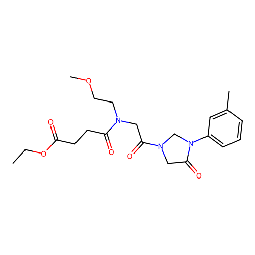 Ethyl 4-[(2-methoxyethyl)[2-[3-(3-methylphenyl)-4-oxo-1-imidazolidinyl]-2-oxoethyl]amino]-4-oxobutanoate structure