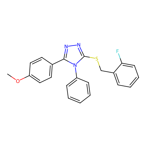 3-[(2-fluorophenyl)methylsulfanyl]-5-(4-methoxyphenyl)-4-phenyl-1,2,4-triazole structure