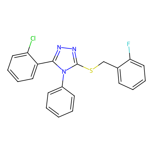 3-(2-chlorophenyl)-5-{[(2-fluorophenyl)methyl]sulfanyl}-4-phenyl-4H-1,2,4-triazole structure