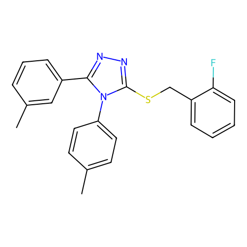 3-((2-fluorobenzyl)thio)-5-(m-tolyl)-4-(p-tolyl)-4H-1,2,4-triazole structure