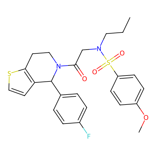 N-[2-[4-(4-fluorophenyl)-6,7-dihydro-4H-thieno[3,2-c]pyridin-5-yl]-2-oxoethyl]-4-methoxy-N-propylbenzenesulfonamide structure