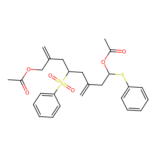 [8-acetyloxy-4-(benzenesulfonyl)-2,6-dimethylidene-8-phenylsulfanyloctyl] acetate structure