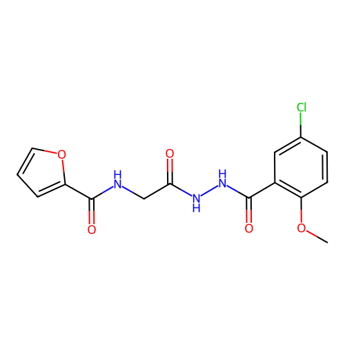 N-[2-[2-(5-chloro-2-methoxybenzoyl)hydrazinyl]-2-oxoethyl]furan-2-carboxamide structure