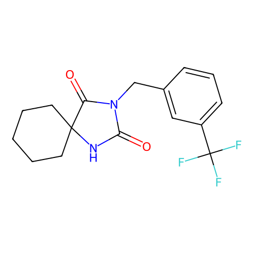 3-[[3-(Trifluoromethyl)phenyl]methyl]-1,3-diazaspiro[4.5]decane-2,4-dione structure