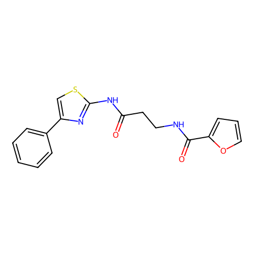 N-[3-oxo-3-[(4-phenyl-1,3-thiazol-2-yl)amino]propyl]furan-2-carboxamide structure