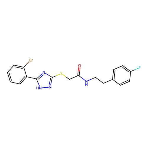2-((5-(2-Bromophenyl)-1H-1,2,4-triazol-3-yl)thio)-N-(4-fluorophenethyl)acetamide structure