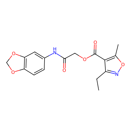 [2-(1,3-benzodioxol-5-ylamino)-2-oxoethyl] 3-ethyl-5-methyl-1,2-oxazole-4-carboxylate structure