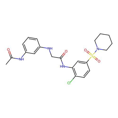 2-(3-acetamidoanilino)-N-(2-chloro-5-piperidin-1-ylsulfonylphenyl)acetamide structure