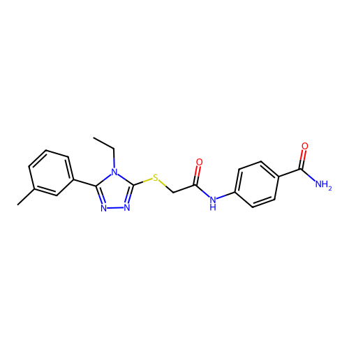 4-{2-[4-Ethyl-5-(3-methylphenyl)-1,2,4-triazol-3-ylthio]acetylamino}benzamide structure