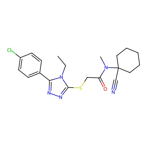 2-[[5-(4-chlorophenyl)-4-ethyl-1,2,4-triazol-3-yl]sulfanyl]-N-(1-cyanocyclohexyl)-N-methylacetamide structure