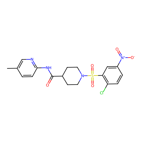 1-(2-chloro-5-nitrophenyl)sulfonyl-N-(5-methylpyridin-2-yl)piperidine-4-carboxamide structure