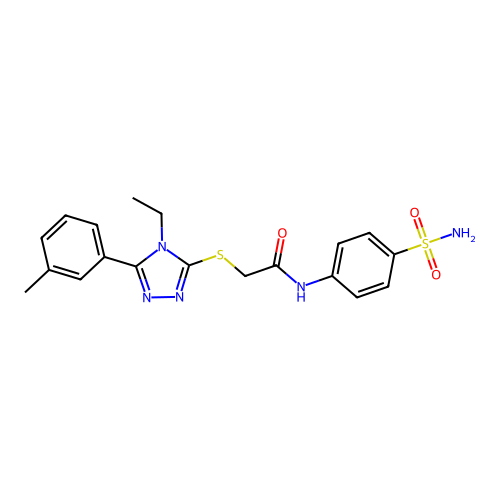 2-[[4-ethyl-5-(3-methylphenyl)-1,2,4-triazol-3-yl]sulfanyl]-N-(4-sulfamoylphenyl)acetamide structure