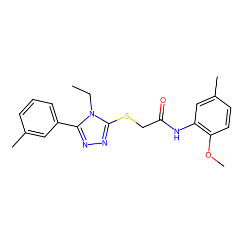 2-((4-ethyl-5-(m-tolyl)-4H-1,2,4-triazol-3-yl)thio)-N-(2-methoxy-5-methylphenyl)acetamide structure