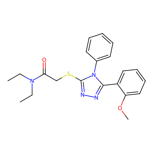 N,N-diethyl-2-[[5-(2-methoxyphenyl)-4-phenyl-1,2,4-triazol-3-yl]sulfanyl]acetamide structure