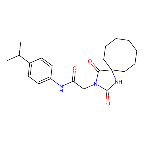 2-(2,4-dioxo-1,3-diazaspiro[4.7]dodecan-3-yl)-N-(4-propan-2-ylphenyl)acetamide structure
