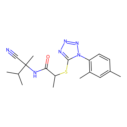 N-(2-cyano-3-methylbutan-2-yl)-2-[1-(2,4-dimethylphenyl)tetrazol-5-yl]sulfanylpropanamide structure