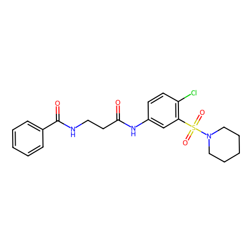 N-[3-(4-chloro-3-piperidin-1-ylsulfonylanilino)-3-oxopropyl]benzamide structure