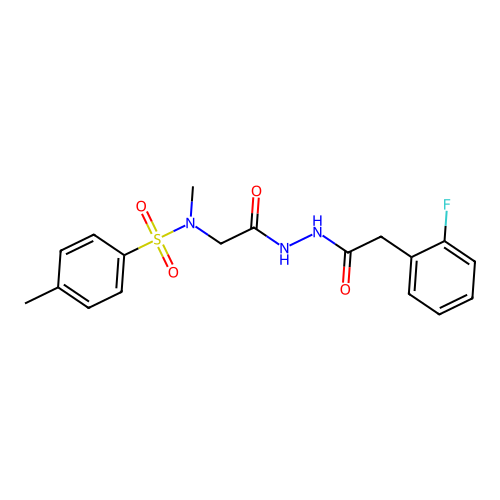 N-[2-[2-[2-(2-fluorophenyl)acetyl]hydrazinyl]-2-oxoethyl]-N,4-dimethylbenzenesulfonamide structure