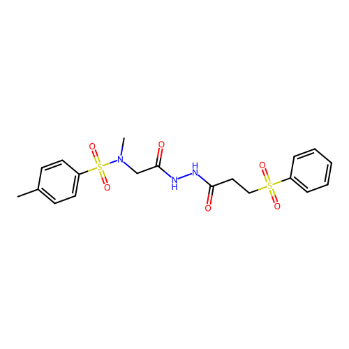 N-[2-[2-[3-(benzenesulfonyl)propanoyl]hydrazinyl]-2-oxoethyl]-N,4-dimethylbenzenesulfonamide structure