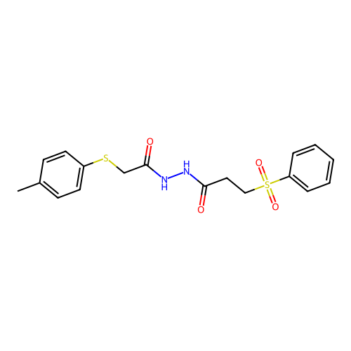 3-(benzenesulfonyl)-N'-[2-(4-methylphenyl)sulfanylacetyl]propanehydrazide structure