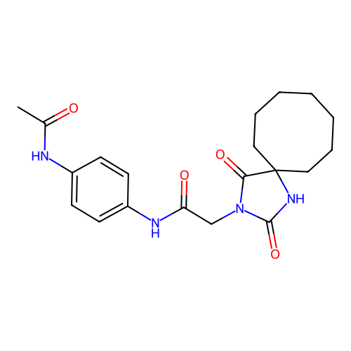 N-(4-acetamidophenyl)-2-(2,4-dioxo-1,3-diazaspiro[4.7]dodecan-3-yl)acetamide structure