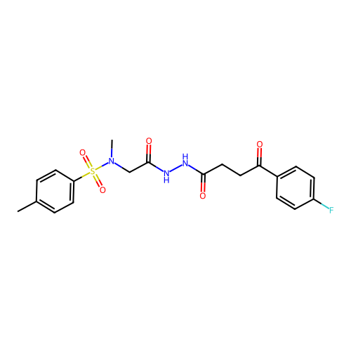 N-[2-[2-[4-(4-fluorophenyl)-4-oxobutanoyl]hydrazinyl]-2-oxoethyl]-N,4-dimethylbenzenesulfonamide structure