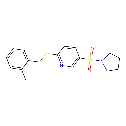 2-[(2-Methylphenyl)methylsulfanyl]-5-pyrrolidin-1-ylsulfonylpyridine structure