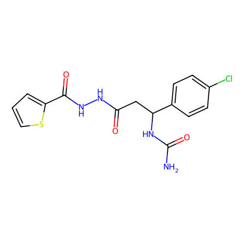 [1-(4-Chlorophenyl)-3-oxo-3-[2-(thiophene-2-carbonyl)hydrazinyl]propyl]urea structure