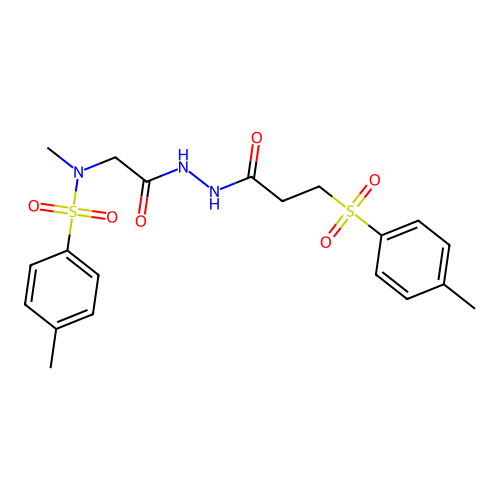 N,4-dimethyl-N-[2-[2-[3-(4-methylphenyl)sulfonylpropanoyl]hydrazinyl]-2-oxoethyl]benzenesulfonamide structure