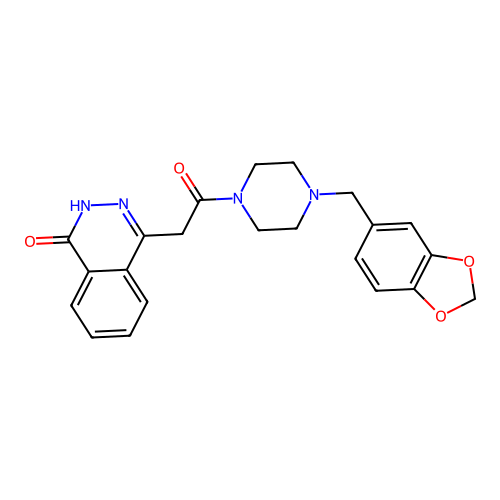 4-(2-(4-(benzo[d][1,3]dioxol-5-ylmethyl)piperazin-1-yl)-2-oxoethyl)phthalazin-1(2H)-one structure