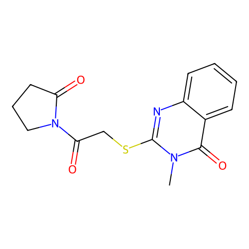 3-Methyl-2-[2-oxo-2-(2-oxopyrrolidin-1-yl)ethyl]sulfanylquinazolin-4-one structure